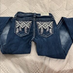 Embroidered Blue Jeans with Feather Design #missme